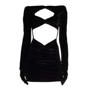 Miscreants velvet Eva Mini dress with gloves